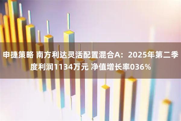 申捷策略 南方利达灵活配置混合A：2025年第二季度利润1134万元 净值增长率036%